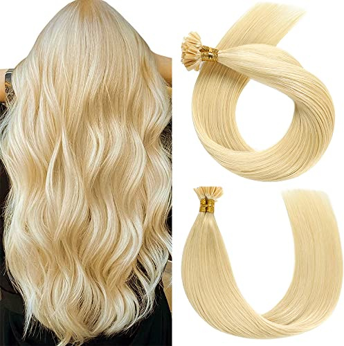 YILITE U Tip Hair Extensions Real Human Hair 20 inch 50 Strands 50g Pre Bonded Silky Straight Human Hair Extensions Keratin Nail U Tip Hair Extensions（20 Inch #613 Bleach Blonde）