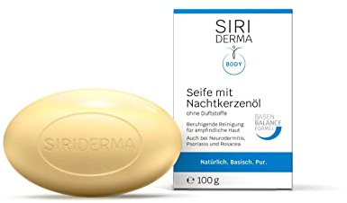 SIRIDERMA Basische Seife mit Nachtkerzenöl | Beruhigende Reinigung empfindlicher Haut | Auch bei Neurodermitis und Psoriasis (ohne Parfum, 100 g)