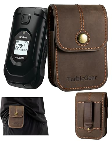 TarbicGear Leder Kyocera Flip Phone Case mit Gürtelclip, TCL Flip Phone Holster für Gürtel, Cat S22 Flip Case, Nokia Flip Phones, Sonim XP3 Plus Magnetische Handytasche, Braun