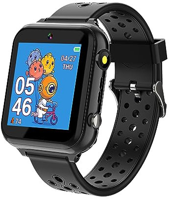 Jwatch Orologio intelligente per bambini, con 10 storie, 24 giochi di puzzle, contapassi, orologio giocattolo per bambini dai 6 ai 12 anni, regalo per compleanno e Natale (nero)
