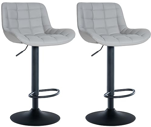 CLP 2er Set Barhocker Tover I Höhenverstellbare Tresenhocker I 360° Drehstühle Mit Rückenlehne Für Tresen Und Theke | Farbe grau Material Kunstleder