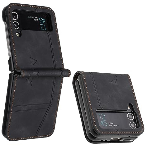 Lihondar Funda para Samsung Galaxy Z Flip 4, Funda Samsung Z Flip 4 con Tapa, Funda Libro Samsung Z Flip 4, Tipo Libro Flip Carcasa Case Telefono Cubrir Móvil Phone Cover Piel Protector (Negro)