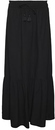 VERO MODA Damen Maxi Rock VMPretty Langer Sommerrock Boho 10311167 Black XL