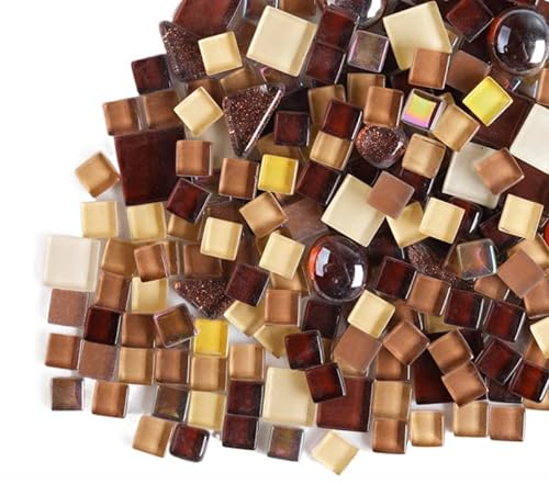 200g Kristall-Mosaik-Glasfliesen, Irregulär Bunte Kleine Mosaiksteine Glasstücke zum Basteln, Haus Deko(Kaffee)