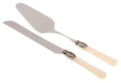 Rivadossi Sandro 2202D12 Set di Pala e Coltello per Torta, 2 Pezzi-Vittoria-100% Made in Italy, Artigianalità e Design, Acciaio Inox 18/10, Avorio