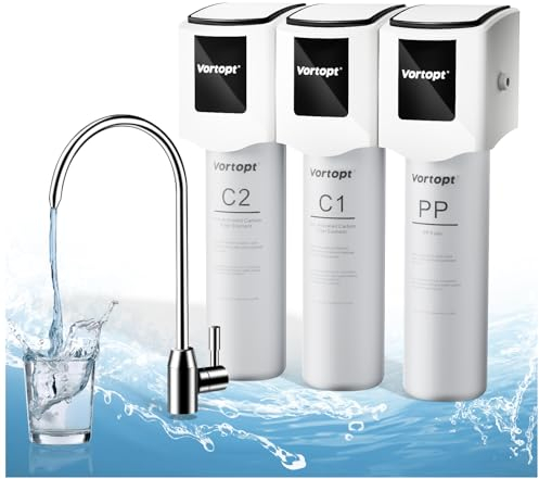Vortopt Filtro de Agua Del Fregadero, Filtro Agua Grifo de 3 Etapas Con Grifo, Purificador de Agua de Cocina Certificado NSF, Elimina Plomo, Cloro, Olor y Olor, F01