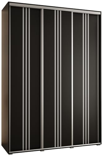 MEBLE KRYSPOL Davos 6 170 Schlafzimmerschrank mit DREI Schiebetüren - Moderner Kleiderschrank mit Kleiderstange und Regalen - 235,2x170x45 cm - Schwarz Schwarz Silber