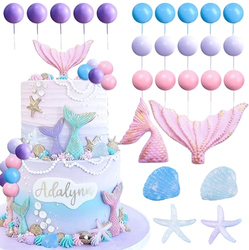 LaVenty Meerjungfrau Kuchen Dekoration Lila Ball Kuchen Dekoration Meerjungfrau Unterwasser Ozean Geburtstag Dekoration (Rosa Lila 1)
