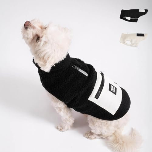 PAW WOW MIKA Hundejacke | Hundemantel Teddy-Fleece | Hunde-Weste mit Bauchschutz für kühle Temperaturen (Schwarz, L)