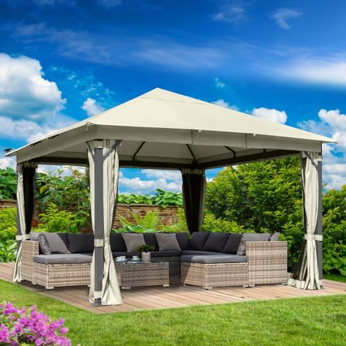 BRAST® Pavillon Aluminium Infinity 3x4m oder 4x4m | viele Modelle & Farben | inkl. Moskitonetz | wahlweise LEDs | wasserdicht | stabil | UV-Schutz | 4x4m Beige