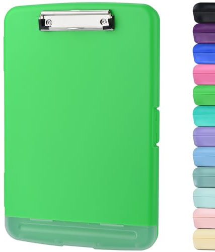 ZCZN Klemmbrett a4 mit Deckel, Schreibbrett mit Aufbewahrung, Kunststoff-Schreibbrett für Schule, Industrie und Büro, grün