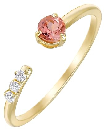 KnBoB Gold 9 Karat Ring für Damen, Turmalin mit Moissanit Vintage Zierlicher Offener Ring Edelstein Ringe Größe Verstellbar