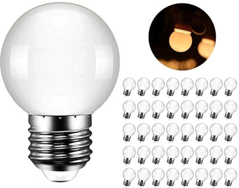 MAYCOLOR LED Birnen E27 3W, Warmweiß 3000K, 240 Lumen, Plastik, Mini Globe, LED Lichterkette Außen Ideal für Hochzeit, Gärten, Party, Bar, Wohnkultur, Nicht Dimmbar, 40er Pack