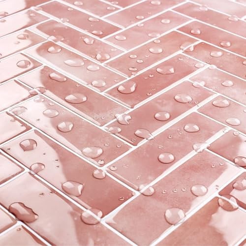 Livelynine Piastrelle Adesive Cucina Rosa 3D 30x30CM Piastrelle Adesive Bagno Rosa Antico a Spina di Pesce Paraschizzi Cucina Adesivo Muro Mattonelle Adesivi Cucine Resistenti al Calore, 4 Pezzi