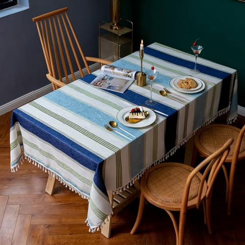 Beydodo Tischtuch für Draußen, Tischdecken Abwaschbar 140x260 mit Streifen Motiv Nordisch Tischdecke Outdoor Eckig