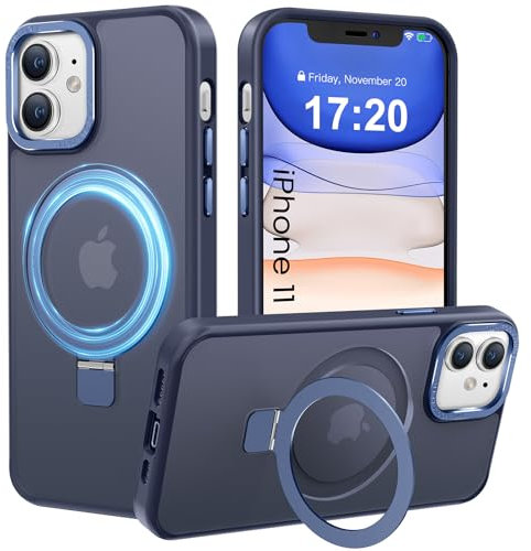 PuyaTeya Handyhülle für iPhone 11 Hülle, [mit Unsichtbarem Ständer ][mit Magnetic] Kratzfeste Anti-Fingerabdruck [Transluzente Matte] Hülle für iPhone 11 6.1(Navy Blau)