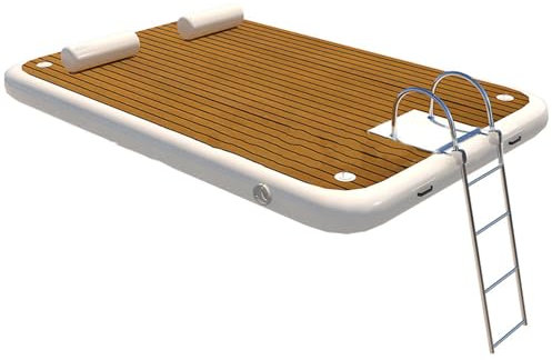 YJFEDCC Floating Island Floating Bed, Inflatable Water Fishing Platform Boat, Water Rest Platform Yacht Dock, with Stainless Steel Ladder,2 * 6m/6.6 * 19.7ft
