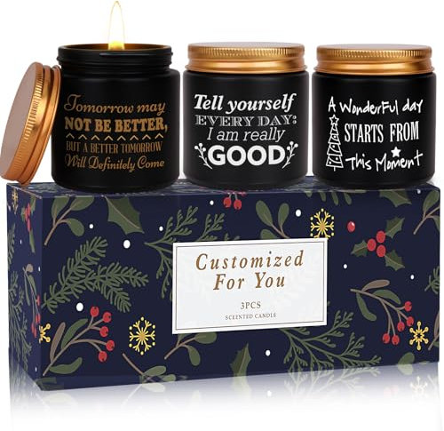 Scented Candles Gift for Women Men – Mothers Day Fathers Day & Birthday Gifts – Soy Wax Candle, 120 Hrs Burning, Aromatherapy Candle Set - 3 Black Collection - Rose Lavender Vanilla
