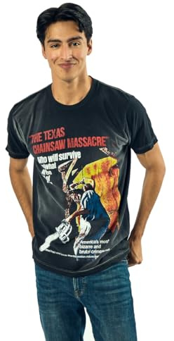 Bioworld Texas Chainsaw Massacre Oversized Movie Poster Crew Neck Short Sleeve Men's Black T-Shirt, Rdr Movie Poster, XL