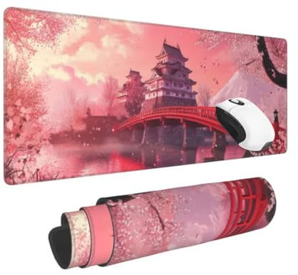 Gaming Mauspad XXL Architektur Großes Mousepad 1200 * 600mm rutschfeste Schreibtischunterlage Japanisch Mouse Pad mit Vernähte Kanten Verbessert Mauspad Groß Geschwindigkeit und Präzision für Gaming