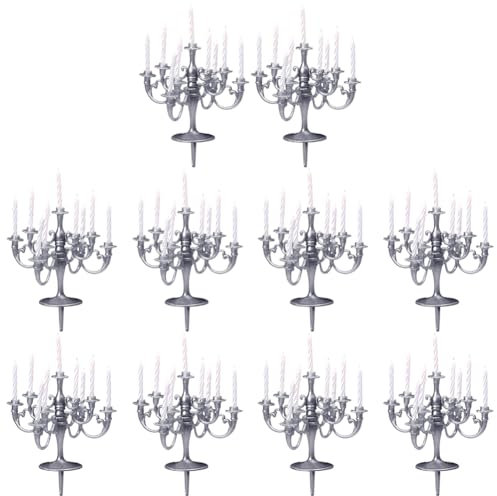 Lpitoy 10 Pcs Mini Candelabra Cake Topper Candlestick Candle Holder Dessert Food Cake Topper for Christmas Wedding Birthday Decor