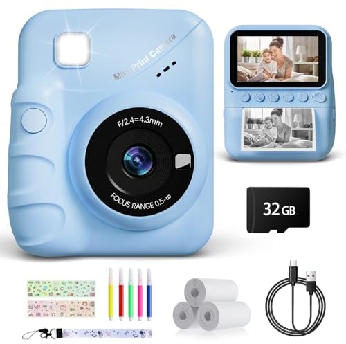TIATUA Appareil Photo Instantané Enfant, 3.0 Grand Écran 48MP 1080P HD Appareil Photo Numérique Enfant avec Carte 32GB et Papier Photo Imprimé, Cadeau pour Filles Garçons 3-12 Ans