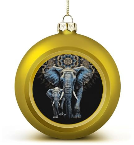 Zwei Elefanten auf schwarzem Hintergrund, zwei Elefanten, Weihnachtskugel, Ornamente, 6,1 cm, bruchsicher, Weihnachtsbaumschmuck, Kugeln, goldener Stil, hängende Weihnachtsschmuck für Weihnachtsbaum,