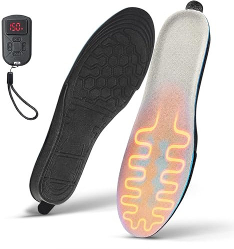 EYECURL Heated Insoles for Men Women|USB Rechargeable Electric Heated Insoles with Remote Control Adjustable Temperature, Cuttable Washable Heating Insoles (Grey, M:39-42CM)