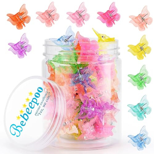 Lot de 50 mini pinces à cheveux en forme de papillon à paillettes, petites pinces à cheveux, accessoires de cheveux colorés scintillants pour filles et femmes, mignonnes, petites, petites pinces