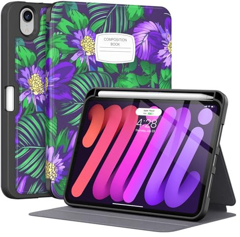 Supveco Custodia per iPad Mini 6 da 8,3 pollici 2021 con portapenne, ricarica Apple Pencil + accensione e spegnimento automatici, custodia protettiva sottile con cover posteriore in morbido TPU per