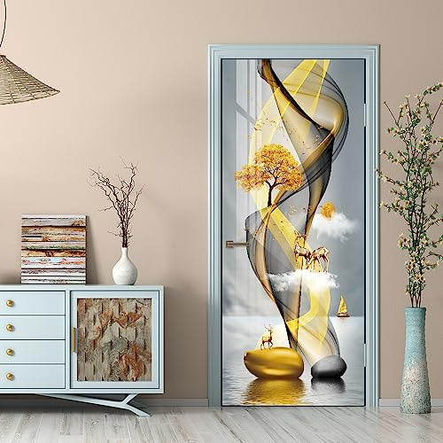 workid 3D Türtapete Türfolie selbstklebend TürPoster PVC Türaufkleber Fototapeten-Pflaumenhirsch 90 * 200cm MTHP-09