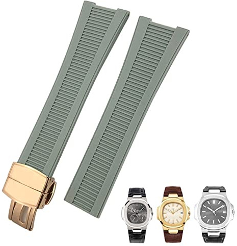 SCRUBY 25 mm Kerbform-Gummi-Silikon-Uhrenarmband, wasserdichte Uhrenarmbänder für PATEK PHILIPPE Nautilus Herrenarmband(Gray Rose Gold)