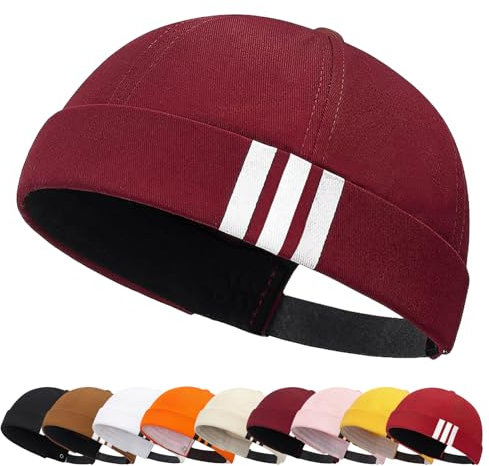 Enwokran Brimless Docker Cap Baumwolle Verstellbar Beanie UV-Schutz Seemannsmütze Hafenmütze Street Casual Matrosenmütze Schädeldecke Mütze (Rotwein)