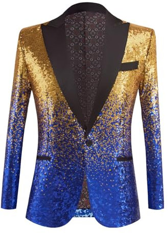 SLYGOU Glitzer Jacket Herren,Ausgefallene Jacken - Jacken Silvester Hemd Herren Anzug Herrenjacke Performance-KostüM Pailletten Anzug Slim EIN-Knopf Pailletten Glitter Anzug