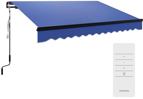 Outsunny 3 x 2.5m Electric Awning with LED Light and Remote Controller, Aluminium Frame DIY Retractable Awning, UV50+ Sun Shade Canopy for Garden Patio Deck Door Window, Blue