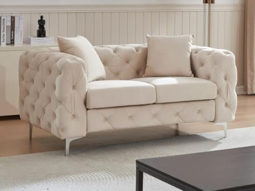 Vente-unique-Chesterfield-Sofa 2-Sitzer - Samt - Beige - Edwina