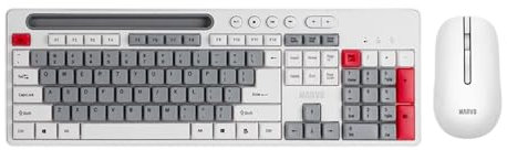 MARVO WS009 Kabellose Englisches QWERTY-Layout Tastatur und Maus Kombination, 1600 DPI, 6 Tasten, Grau/Weiß
