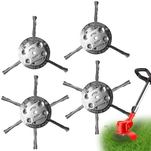 4 spazzole per decespugliatore, spazzola per erbacce, spazzola per erbacce selvatiche, testa in filo di acciaio, foro da 5 mm, spazzola per tagliaerba a batteria, accessorio per decespugliatore (6