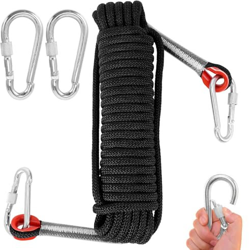 Corda per esterni da 8 mm con 4 ganci robusti, corda in nylon intrecciato, 10 m, resistente e resistente alle abrasioni, con 2 ganci forti, 1 custodia per campeggio, sport all'aria aperta, biancheria