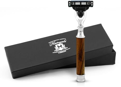 Haryali London Rasierapparat mit 3 Klingen für Männer und Frauen – Rasierapparat aus Holz für Männer zum Rasieren – Nachhaltiger Rasierapparat für Körper und Gesicht – Smart Grip, wiederverwendbar