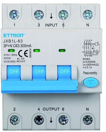 IXTRIMA Interruttore Magnetotermico Differenziale 3P+N 63A 300mA 380V-6KA CLASSE A 300mA per Guida DIN - 4 Moduli DIN - Protezione Circuiti e Sicurezza Impianti