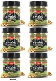 I Siciliani Crema di Pistacchio, Set da 6 Barattoli x 200g, Senza Olio di Palma, Senza Glutine, con Portachiavi italy shop service