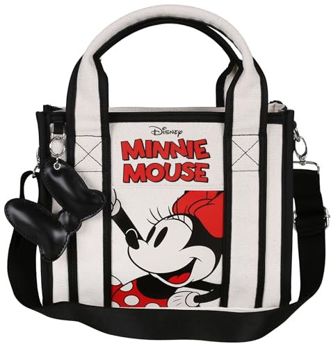 Minnie Mouse Disney BEIGE Damenhandtasche, Tragetasche mit Schlüsselring JUGEND 27x10x21 cm (Beige Minnie A)