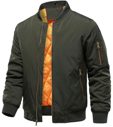 HOOD CREW Herren Bomberjacken Herbst Winter Warm Gepolsterte Jacke mit Reißverschluss Lässiges Leichte Übergangsjacke Mäntel mit Tasche