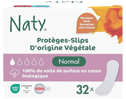 Naty Daily Panty Liners for Women, Normal, Wrapped, 32 Count | 100% Organic Cotton top Sheet, Certified Skin-Safe, Thin, Unscented, Comfortable & Breathable