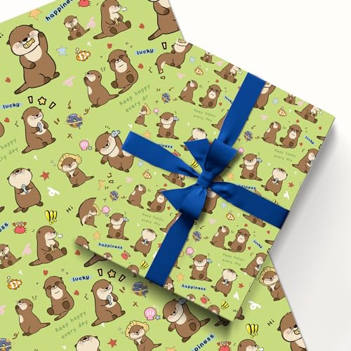 Rhafly 5 Stück Otter Geschenkpapier 51x75cm Kraftpapier Langlebig Otter Geschenkpapier Pack für Kindergeburtstag, Party Aufbewahrung Festliche Dekoration