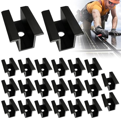 Centrales En Aluminium PV,Lot De 20 Pinces Centrales Pour Panneau Solaire,Pinces De Support De Module Solaire,Pince Centrale Pour Panneaux Solaires Pour Hauteur De Module 25-45MM,Noir