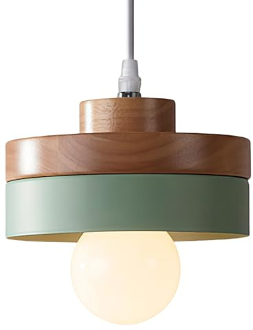 WOTTES Hängeleuchte Holz Rund Retro Pendelleuchte Vintage E27 Deckenleuchte Innenbeleuchtung Kronleuchter Lampenschirm Metall Industrielle Hängelampe Moderne für Wohnzimmer Schlafzimmer Küche