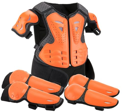 Kinder-Motorradbekleidung, atmungsaktiv, stoßfest, verstellbares Schutzausrüstungsset, beständig für Dirtbike-Sportarten (Orange)