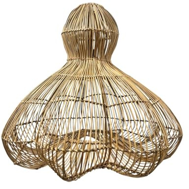 Natürlicher Lampenschirm Ronda aus Rattan, Boho-Stil, Höhe 53 cm, für elektrische Fassung E27
